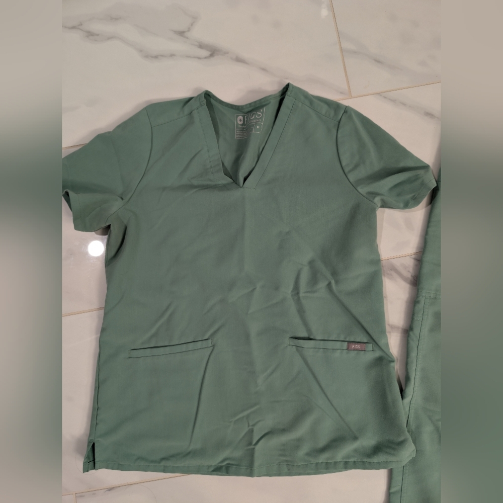 Sage Green FIGS Scrub Top and Pants Set
